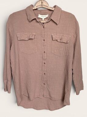 The GREAT Rancho Gauze Top Sz 0 XS 100% Cotton Button Down Shirt Soft Pink Flowy